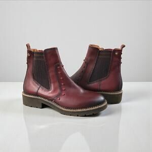 PIKOLINOS Vicar Studded Calfskin Leather Ankle Boot Sz 40 EU Burgundy Stylish